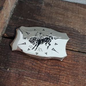 Vintage Western Cowboy Bucking Bronco Silver Tone Chambers Belt Co Belt Buckle